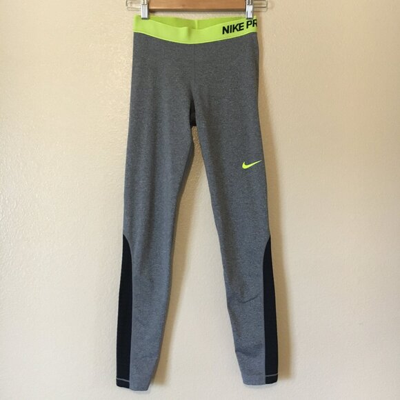 Nike Pro Warm Training Tights S Grey Black Leggings Dri Fit Logo Running Gym - Picture 1 of 5